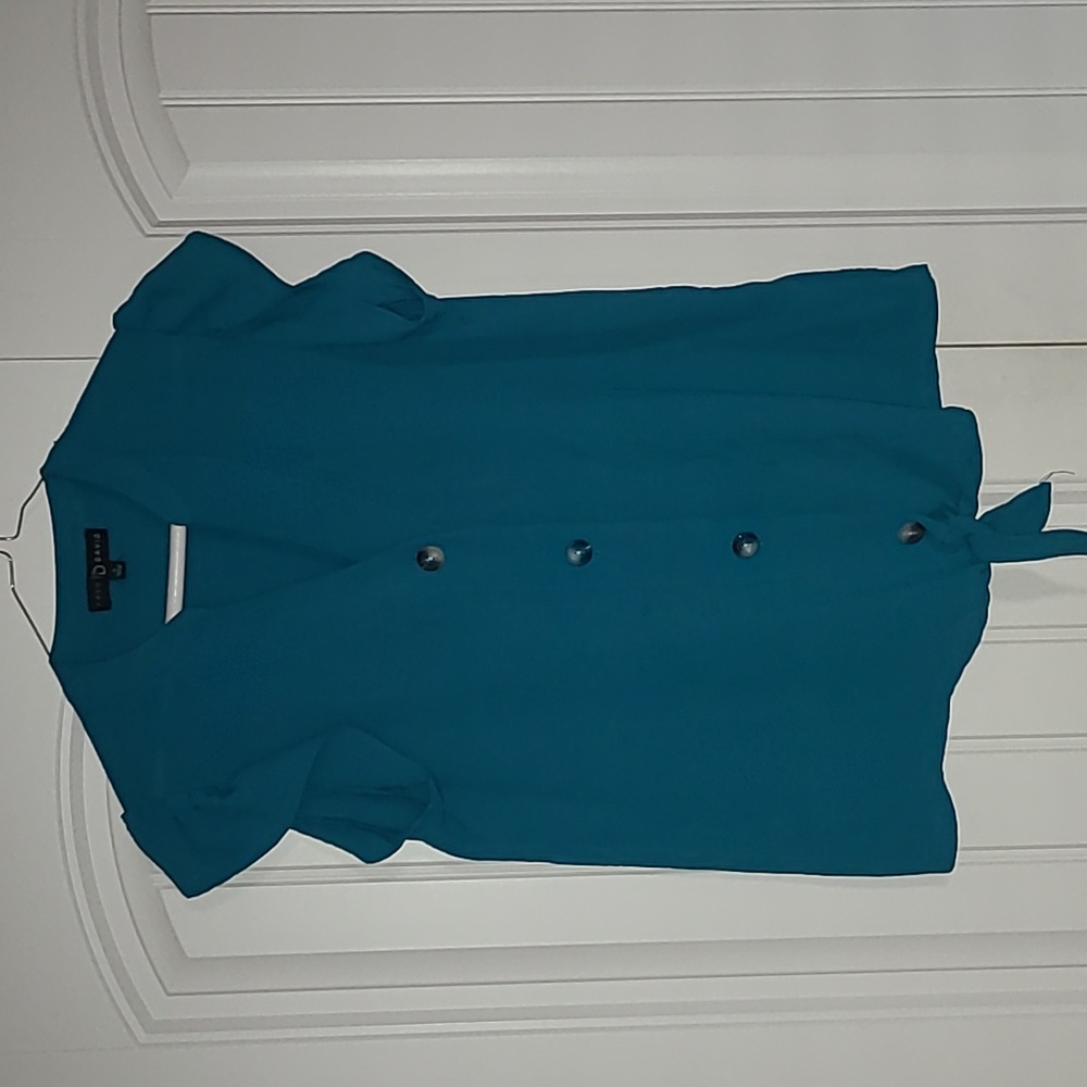 Fred David Teal women top,button down front, size small